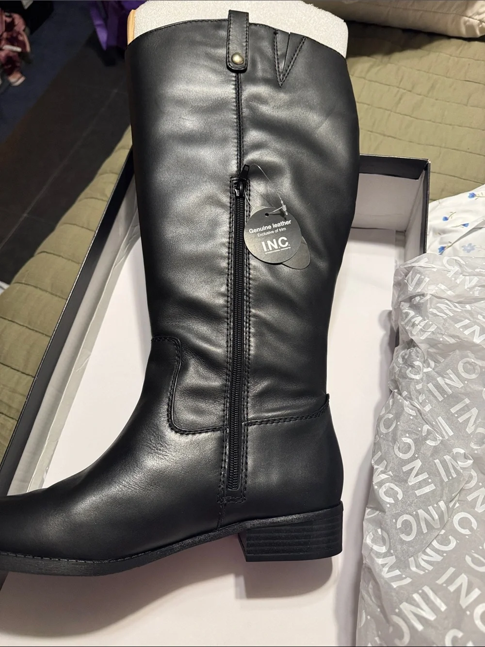 INC International Concepts Black Over-the-Knee Faux Leather Riding Boots